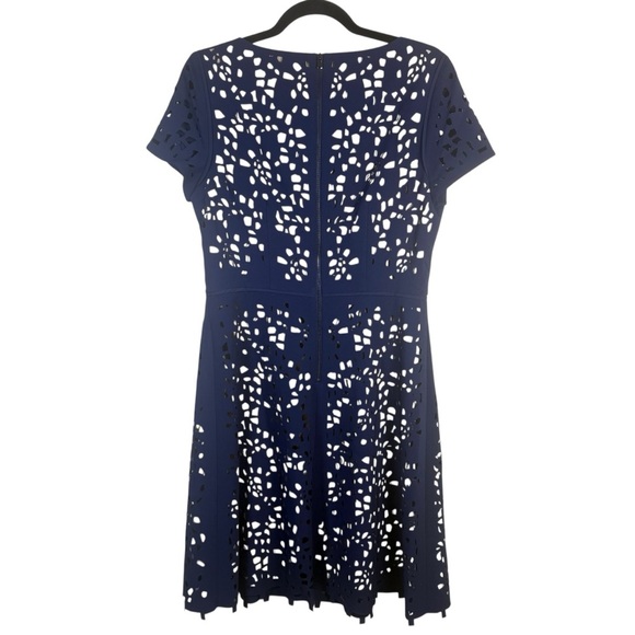 Focus by Shani Blue Laser Cut Short Sleeve Above Knee Fit & Flare Dress Size 8 - Picture 2 of 8
